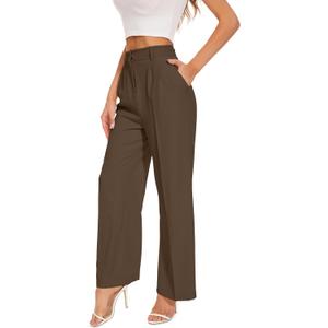FUNYYZO Wide Leg Pants Women's High Elastic Waisted in The Back Business Work Trousers Long Straight Suit Pants (006# Dark Brown (Thin) Large