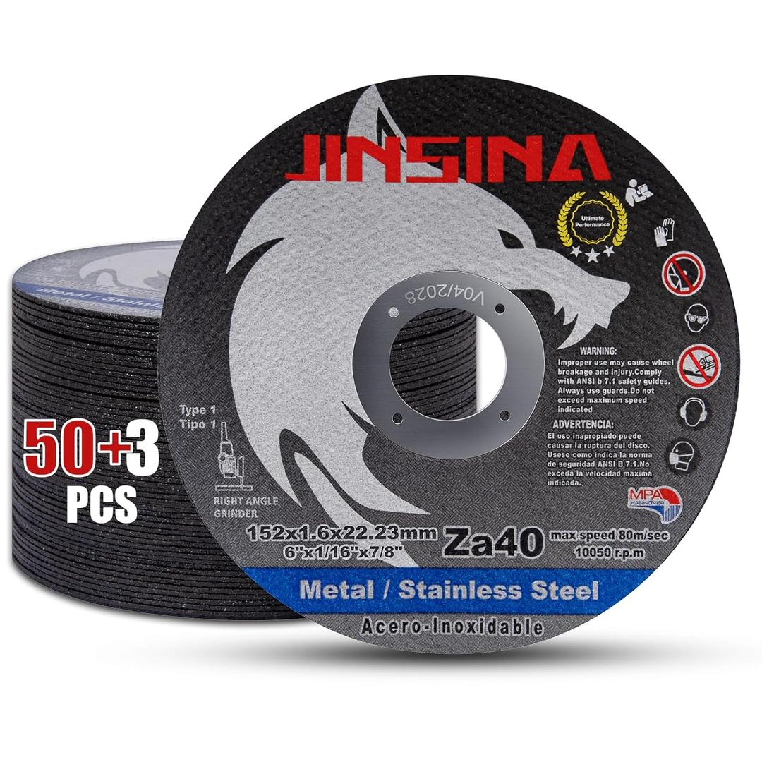 Cut Off Wheels 53 PCS, 6 Inch Metal and Stainless Steel Cutting Wheel, Fast Cutting Disc for Angle Grinder (6 x 1/16 x 7/8inch) 50+3pcs