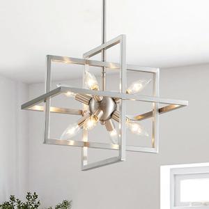 Majhoiw Geometric Chandelier Brushed Nickel Chandelier 8 Lights 22" Modern Pendant Lighting Fixture Farmhouse Ceiling Light for Dining Room Kitchen Island Living Room Bedroom Hallway