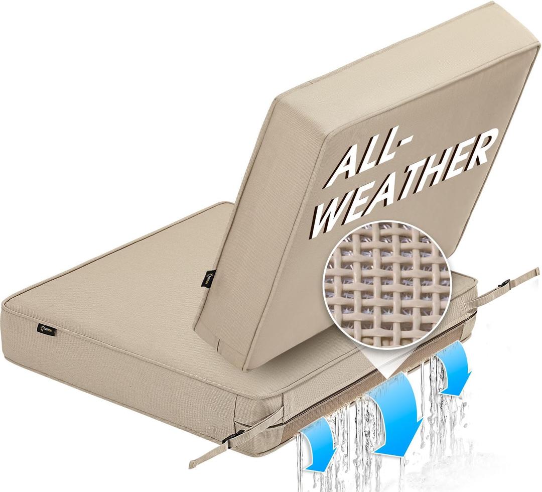 SUNROX All-Weather DryFast Foam Outdoor Patio Furniture Cushions, FadeShield Water Resistant Deep Seat Cushion with DryMesh Drainage, Durable Low Maintenance Couch Cushion, 24"x24"x4" Husk Birch
