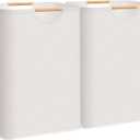 STORAGE MANIAC 2-Pack Large Laundry Hamper, 80L (21.1 Gal) Collapsible Laundry Basket with Bamboo Handles, Freestanding Waterproof Clothes Hamper for Laundry Room, Bedroom, Dorm, Towels, Toys, Beige