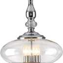 Chrome Pendant Light Modern Glass Pendant Light 5 Light Width 15.74 inches for Kitchen Island, Dining Room, Stairwells, Hallway E12 Bulb