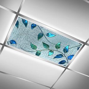 2ft x 4ft Drop Ceiling Fluorescent Light Cover - Retro Green Leaves Silver Window Glass - Improve Focus for School Classroom Office Hospital Kindergarten Clinics