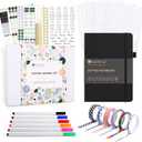 &And Per Se Dotted Journal Kit, A5 Hardcover Dot Grid Journal Notebook Set for Beginners with Journaling Supplies Stencils, Stickers, Washi Tapes & Colored Pens Accessories (Black)
