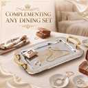 3 Pack Metal Serving Trays with Handles, Decorative Floral Platter Trays for Coffee Tea, Food, Dessert, Jewelry, for Buffet Wedding Party Kitchen Home Decor(Elegant,Silver, Gold)