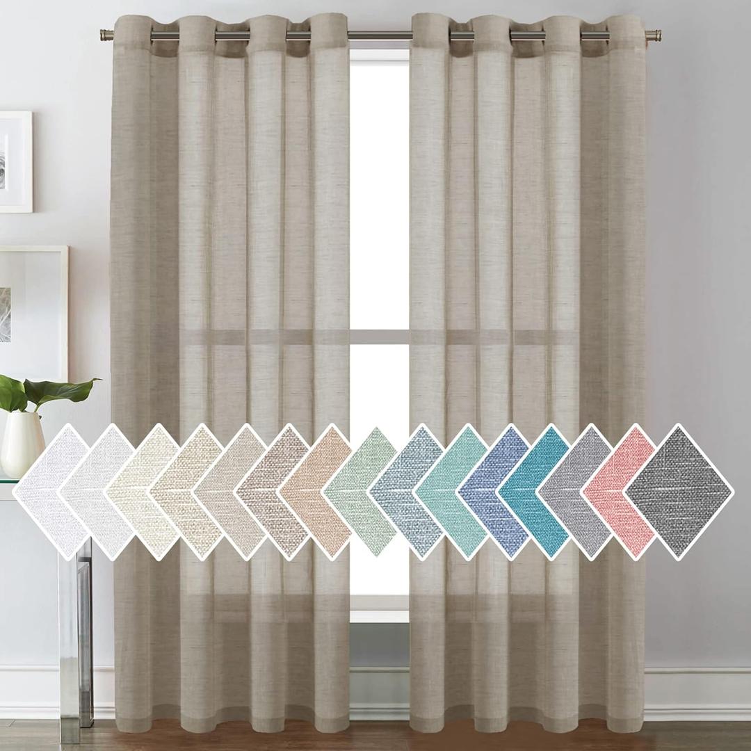 H.VERSAILTEX Linen Curtains Flax Linen Blended Curtain Panels for Living Room/Bedroom Semi Sheer Privacy Curtains 84" Length 2 Panels Set Nickel Grommet Window Drapes (52" W x 84" L, Taupe)