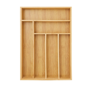 Juvale Silverware Organizer Tray - Brown Bamboo, 6-Slot, 14.5 x 10.25 x 1.75 in - Utensil Drawer Organizer & Cutlery Tray for Kitchen & Desk Use slides