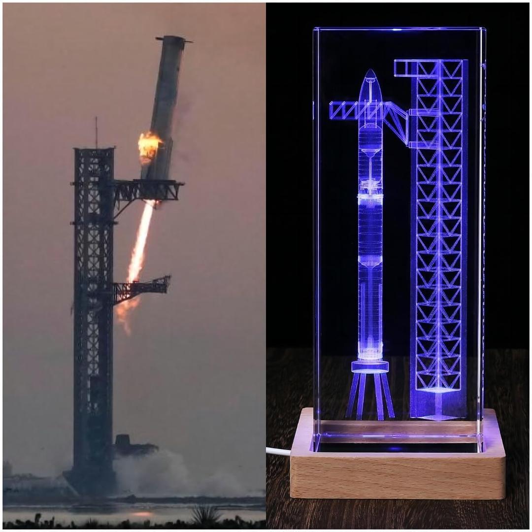 SpaceX Starship Collector's Crystal Lamp, 3D Laser-Etched Rocket Night Light, Ultimate Gift for Space Enthusiasts, Sci-Fi Fans & Mars Dreamers (Large)