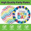 Colorful Happy Birthday Party Supplies, Vibrant Stripe Disposable Tableware, 40Pcs Rainbow Wave Birthday Plates and Napkins for Kids Birthday, Baby Shower, Baptism, Rainbow Themed Party Decorations
