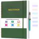 Meeting Notebook for Work, Notebooks for Work 8.5" x 11", Professional Meeting Notes Notebook for Women Men, Large Spiral Notebook with Numbered Page, Sticky Tabs, PVC Pockets for Organization, Green