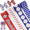 Baseball Wired Edge Ribbon for Gift Wrapping 2.5 Inch Red Blue Craft Ribbon Wired Fabric Ribbon for Sport Events DIY Bow Wreath Wrapping Supplies,2.5"*5 Yards, 4 Rolls Style B