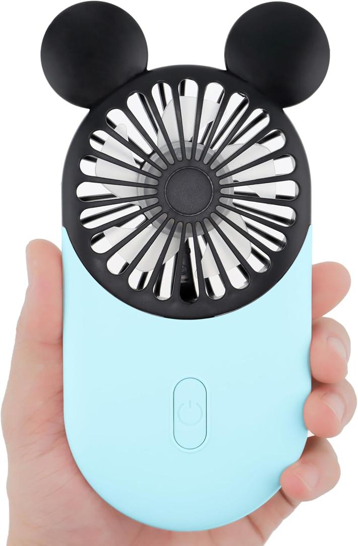 Cute Mouse Personal Mini Fan, Rechargeable Handheld USB Fan, 3 Adjustable Wind Speeds and Wearable Design, Portable Pocket Size for Indoor Or Outdoor Activities (Blue)