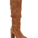 Juliet Holy Womens Knee High Boots Chunky Block Heel Wide Calf Round Toe Side Zipper Pull On Suede Winter Dress Shoes