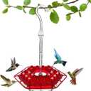 Hummingbird Feeders for Outdoors Hanging, 10 oz Wild Bird Feeder with 30 Feeding Ports, Hummingbird Feeder and Built-in Ant Moat, Easy to Clean and Refill (Red)