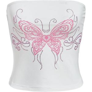 SOLY HUX Women's Rhinestone Cute Print Y2K Crop Tops Sleeveless Strapless Summer Bandeau Tube Top (Medium)