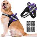 Reflective Dog Harness, Anti-Slip No Pull Dog Vest Harness with 8Pcs Dog Patches, Adjustable In Training Service Pet Harness for All Breeds, 3 Ring No-Choke Pet Oxford Vest for Small Medium Large Dogs (Purple)