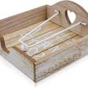 Wooden Napkin Holder with Weighted Arms - Rustic Square Flat Paper Towel Holder for Kitchen Countertop, Bathroom & Outdoor Use - Brown