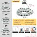 Crystal Chandeliers Modern Rings Pendant Light LED Dimmable Ceiling Light for Bedroom Dinning Room Kitchen Black