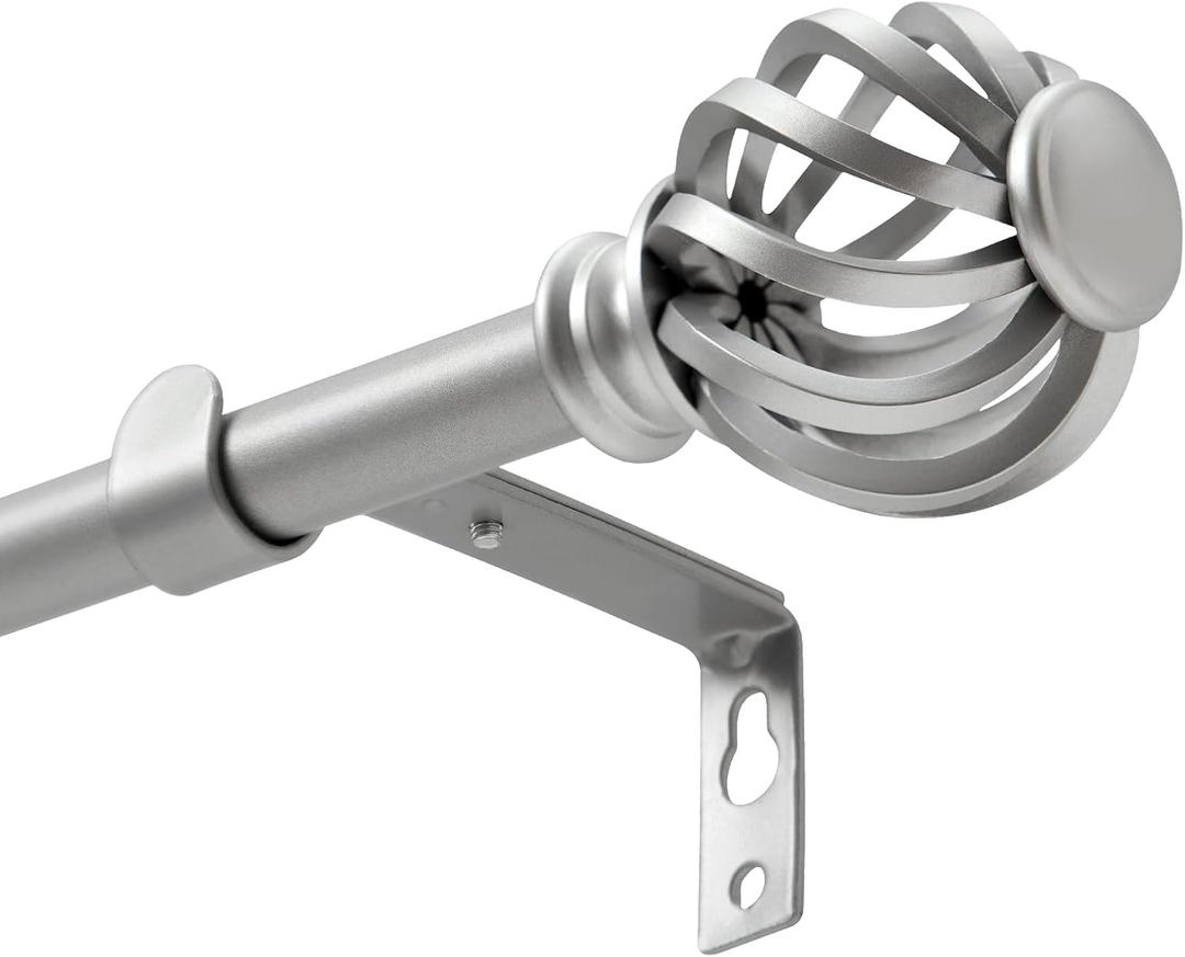 Luvenia Silver Decorative Curtain Rods,Adjustable Curtain Rod For Windows 30 to 88 Inch(2.5-7.3Ft),Long Curtain Rod For Bedroom, Living Room,Kitchen,Farmhouse