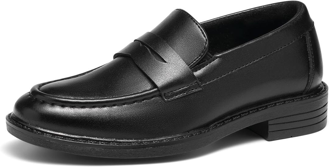 GINNI Boys Dress Shoes Slip-On Loafers Comfortable Lightweight Wedding Church Shoes for 12 Little Kid, Black