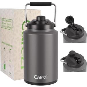 1 Gallon Water Jug, 2-in-1 Flip Straw and Spout Lid, Vacuum Insulated Stainless Steel 128 oz Water Bottle for Cold & Hot Drinks, Leak Proof Sweat-free, Great for Yoga, Fishing, Hiking