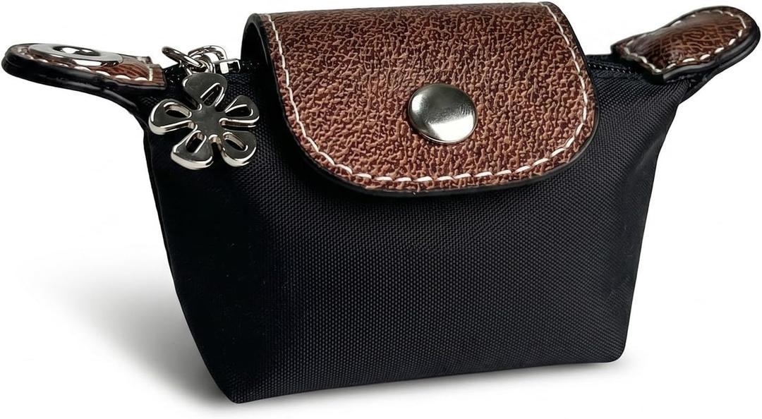 Wuflyover Coin Purse for Women, Mini Nylon Change Purse with Keychain, Small Zip Pouch for Coins, Cash, Cards (Black)