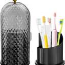 Multifunctional Rotating Toothbrush Holders with Sliding Lid, The 3-Slot Bathroom Countertop Vanity Organizer Perfect for Tooth Brush, Toothpaste, and Makeup Brushes Holder Storage (Black)