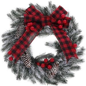 Christmas Wreath, 11.8Inch Christmas Wreath for Front Door with Pine Cones, Berry Clusters, Frosted Branches - Artificial Door Wreath for Wall, Window, Porch, Indoor, Outdoor Decor