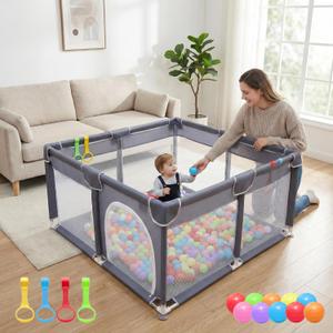 Orian Baby Playpen 50x50 Large Play Yard for Babies and Toddlers, Indoor Outdoor Playpen, Sturdy Baby Play Pen with Mesh Sides, Safe Baby Fence Play Area, Assembly Required/ Not Portable, w Storage Bag