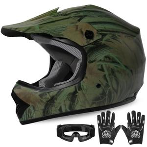 XFMT Youth Dirt Bike Helmet DOT Approved Kids Full Face Motocross Helmets (Green, M)