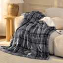 Bedsure Plaid Heated Throw Blanket - Flannel Sherpa Electric Blanket with Plaid Pattern, Heating with 6 Heating Levels, 4 Time Settings, 3-Hour Auto-Off, Warm Gifts for Grandma (Grey, 50"x60")