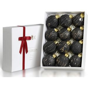 Black and Gold Rustic Christmas Ball Ornaments, 3.15 inches Vintage Christmas Tree Decorations, 12 PCS Large Shatterproof Neutral Farmhouse Luxury Xmas Ornaments for Christmas Tree, Home Decor