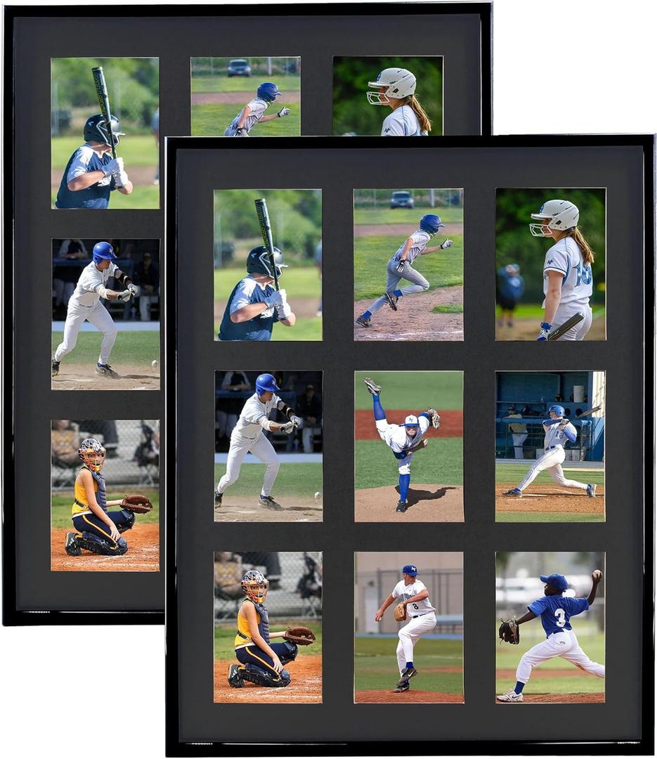 Trading Card Display Frame for 9 Standard Cards, 2 Pack, UV Protection, Black Pasted Double Mats, Sports Card Collector Wall Display, Holder for Baseball Basketball Football Hockey Standard Cards