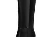 Knee High Boots for Women Faux Leather Square Toe Chunky Block Boots Long Tall Boots with Side Zip (8, Black)