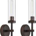 SANTOSTOCK Oil Rubbed Bronze Wall Sconces Set of Two, Bathroom Wall Sconces Vanity Lights with Clear Glass Shade, Modern Farmhouse Wall Mount Lights for Mirror Bedroom Living Room Stairwell Hallway (Hardwired 16 Inch)