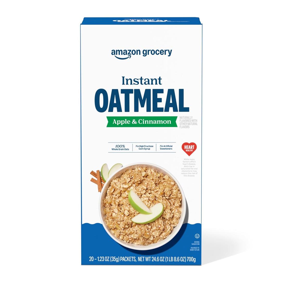 3 x Amazon Grocery, Apple & Cinnamon Instant Oatmeal, 1.23 Oz, 20 Ct