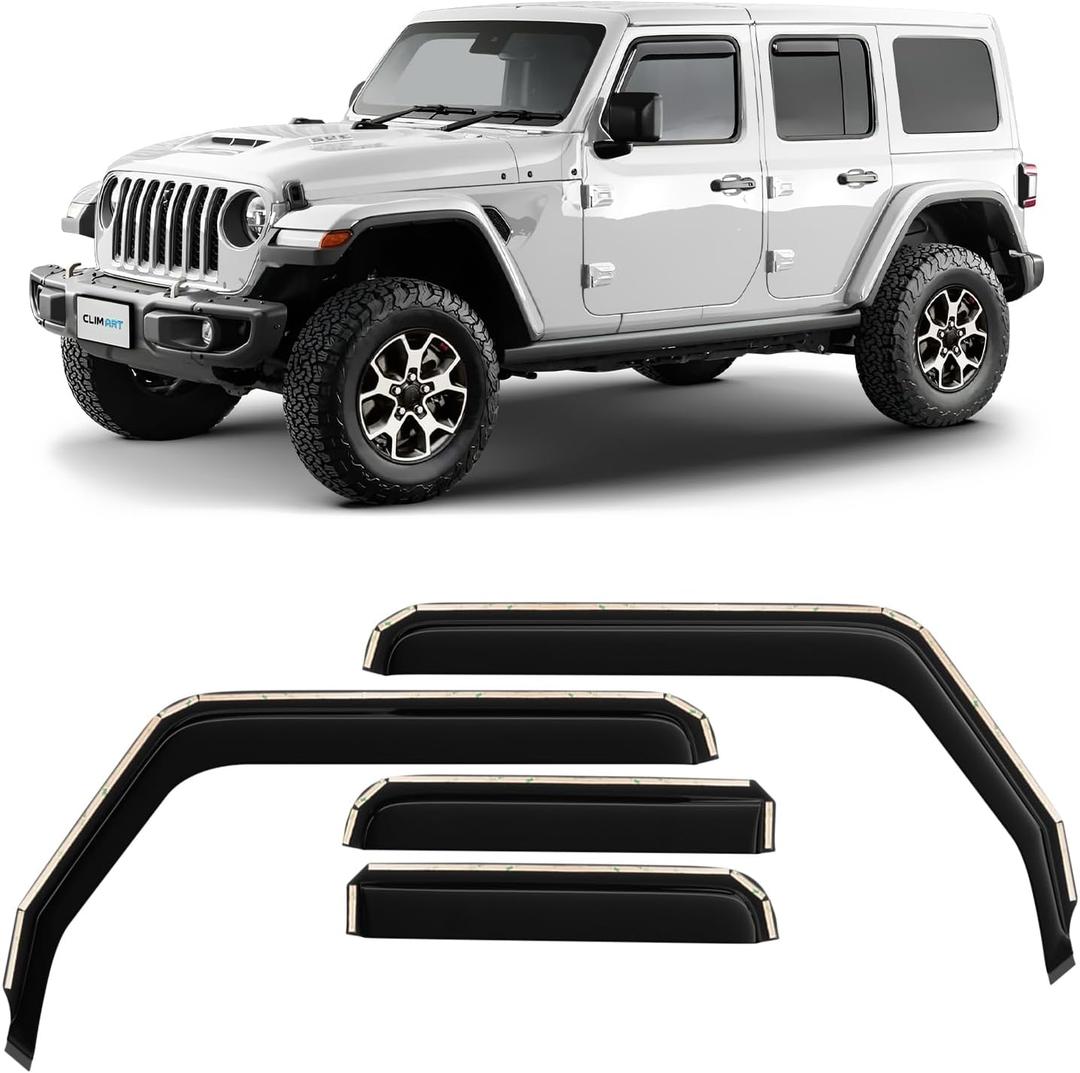 CLIM ART in-Channel Incredibly Durable Rain Guards for Jeep Wrangler JL 2018-2025/Jeep Gladiator 2020-2025, Original Window Deflectors, Vent Window Visors, Vent Deflector, 4 pcs. - 618030