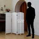 Compact 3 Panel Short Room Divider, 47.2 Inch Tall Double-Sided Rattan Folding Screen for Home & Office,White