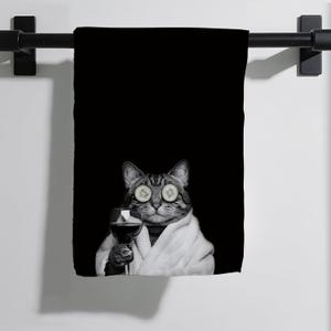 Black Funny Cat Gifts Hand Towel for Bathroom, Black Cat Microfiber Dish Towel, Funky Cats Washroom Decor, Funny Animal Bathroom Decor, 16x24 Inch