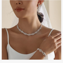 Silver Jewelry Sets for Women Rhinestone Necklace Dangle Earrings Bracelet Set Bridal Wedding Jewelry Sets for Brides Bridesmaid Prom Costume Accessories Jewelry