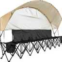 VEVOR Portable Folding Bench, 6 Seat Soccer Bench with Storage Pockets Cup Holders & Carrying Bag, Lightweight Sideline Seating with Sunshade for Football, Baseball, Camping, Outdoor Events, Black