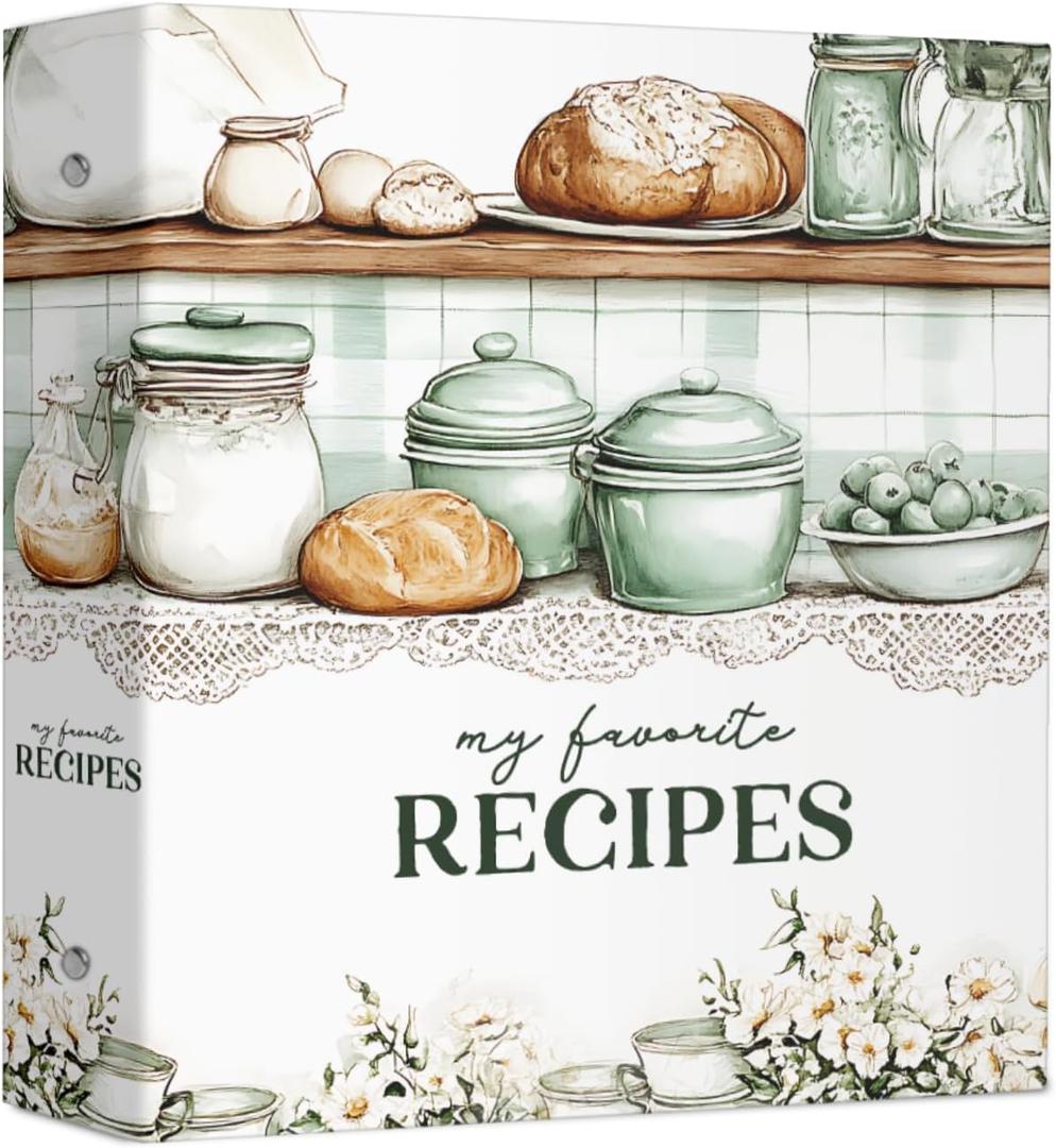 Recipe Organizer Binder, Shabby Chic Country Kitchen Design with Gingham Plaid Dividers, Plastic Sleeves & Recipe Pages, Cooking Conversions and Substitutions, 3 Ring Binder for Home Cooks and Chefs