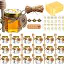 Adabocute 20 Pack Mini Honey Jars with Dipper - Mini Honey Jars for Baby Showers & Wedding Gifts - Gold Lids, Bee Pendants, Jutes and Gift Bags