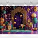 Arabian Moroccan Nights Party Backdrop Indian Style Purple Decoration with Gold Arches, Lanterns and Stars Suitable for Festive Celebrations (10x8FT)