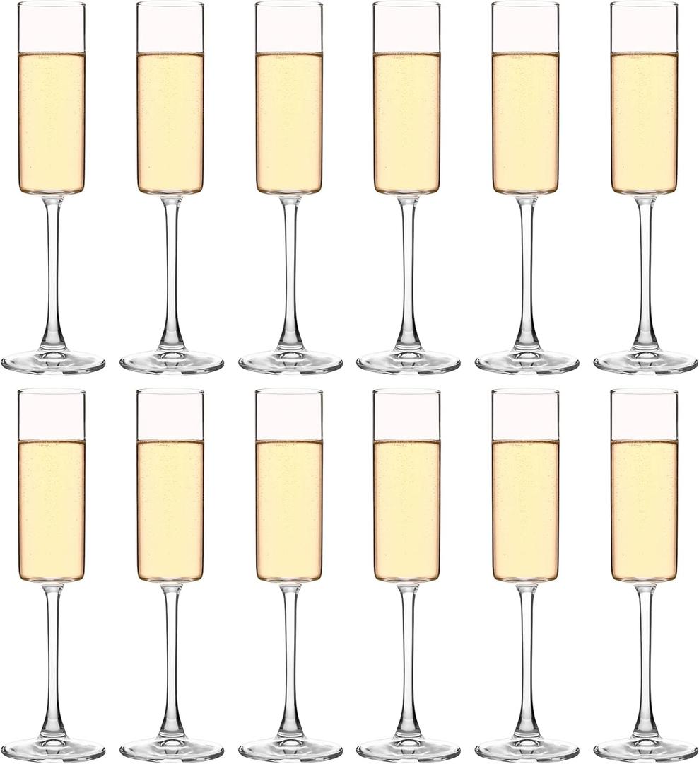 YANGNAY Cylinder Champagne Flutes, Champagne Flute Glass Set of 12, Clear Champagne glasses for Party, Home, Restaurant Use, 6 oz Capacity