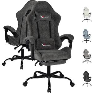 Fabric Gaming Chair for Adults, Ergonomic Computer Office Desk Chair with Footrest,Pocket Spring Cushion, Reclining High Back Silla Gamer for Home Office, Grey