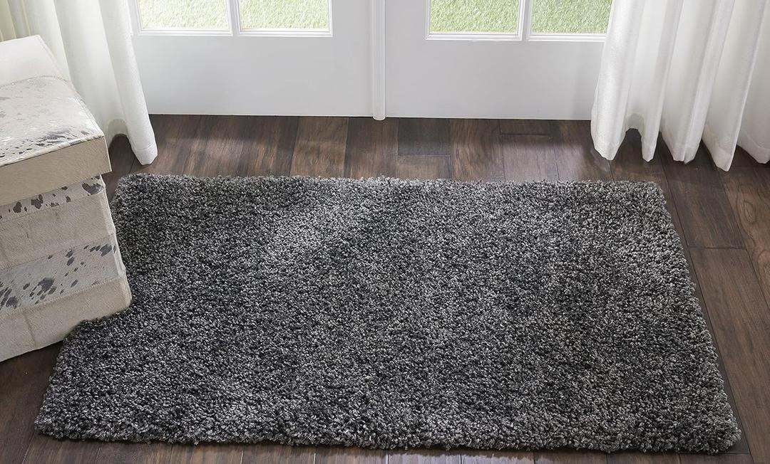 Nourison Malibu Shag Solid Dark Grey 3' x 5' Area Rug, (3' x 5')