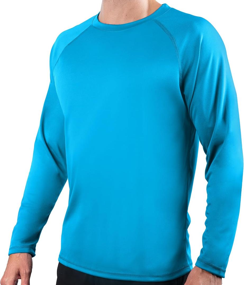 Kanu Surf Men's Rash Guard Long Sleeve Swim Shirts for Men SPF UPF 50 Sun Protection Fishing and Running Shirt (Large, Royal)