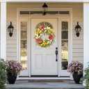 22 Inch Easter Wreath for Front Door, Tulip Wreaths with Eucalyptus, Spring Wreath Decor for Porch Wall Indoor Outdoor, Pink White Yellow Floral Home Decor