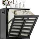 HITNET Tilt Out Laundry Hamper, Bamboo Laundry Cabinet with Pull Out Removable Bag, 20 Gal Clothes Basket with Metal Handle for Bathroom Kitchen, Black